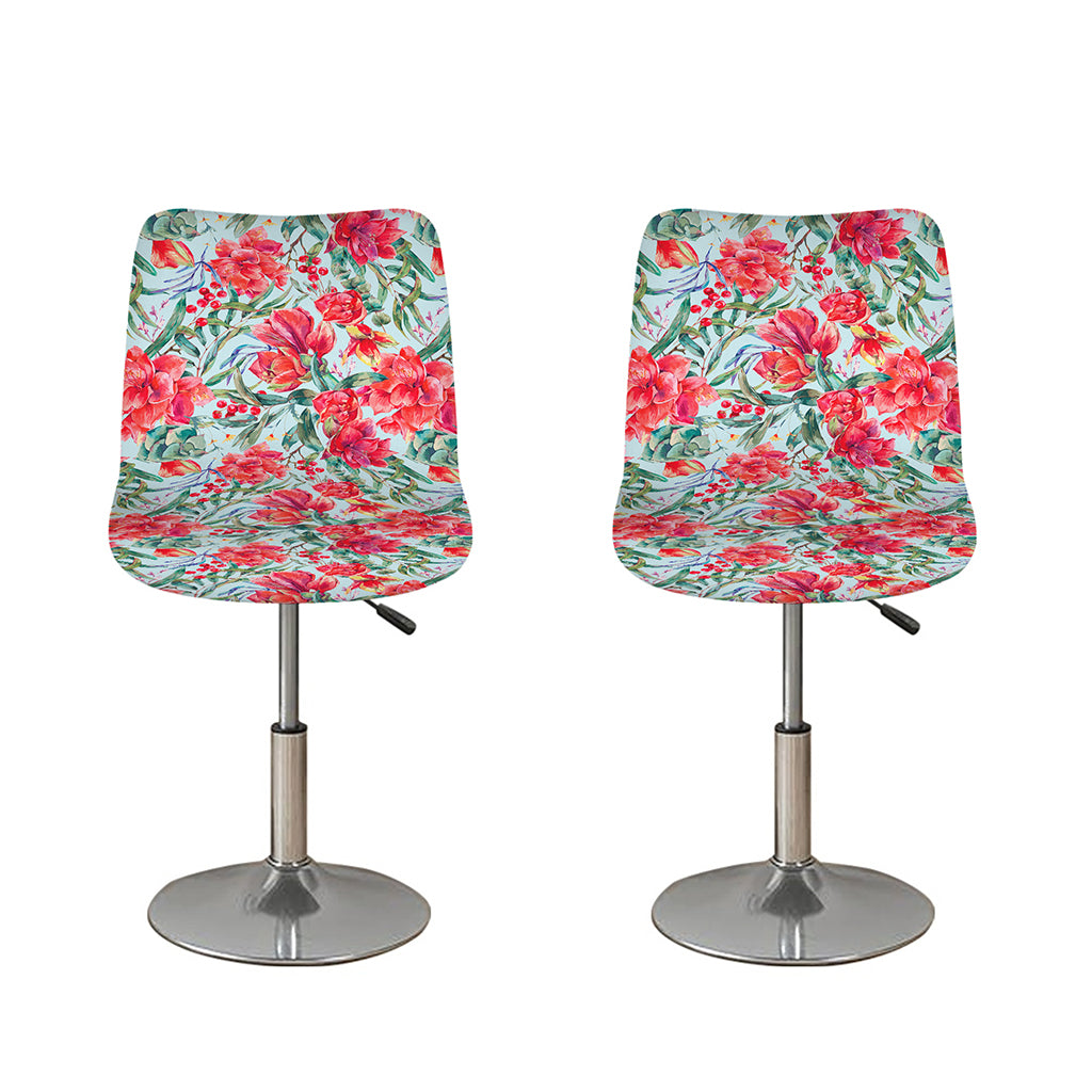 Red Amaryllis Pattern Print Bar Stool Covers