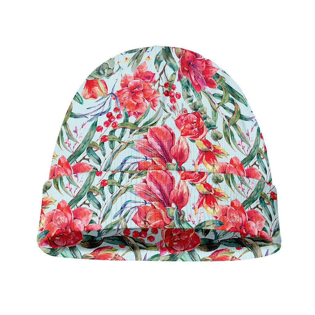 Red Amaryllis Pattern Print Beanie