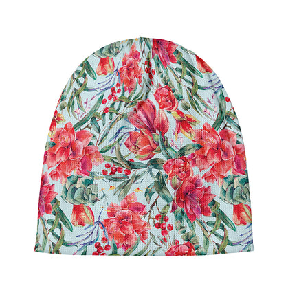 Red Amaryllis Pattern Print Beanie