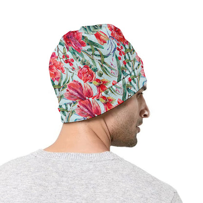 Red Amaryllis Pattern Print Beanie