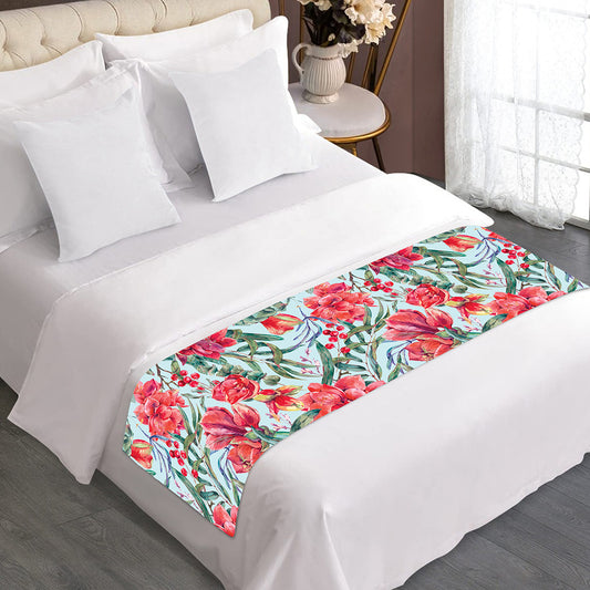 Red Amaryllis Pattern Print Bed Runner
