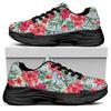 Red Amaryllis Pattern Print Black Chunky Shoes