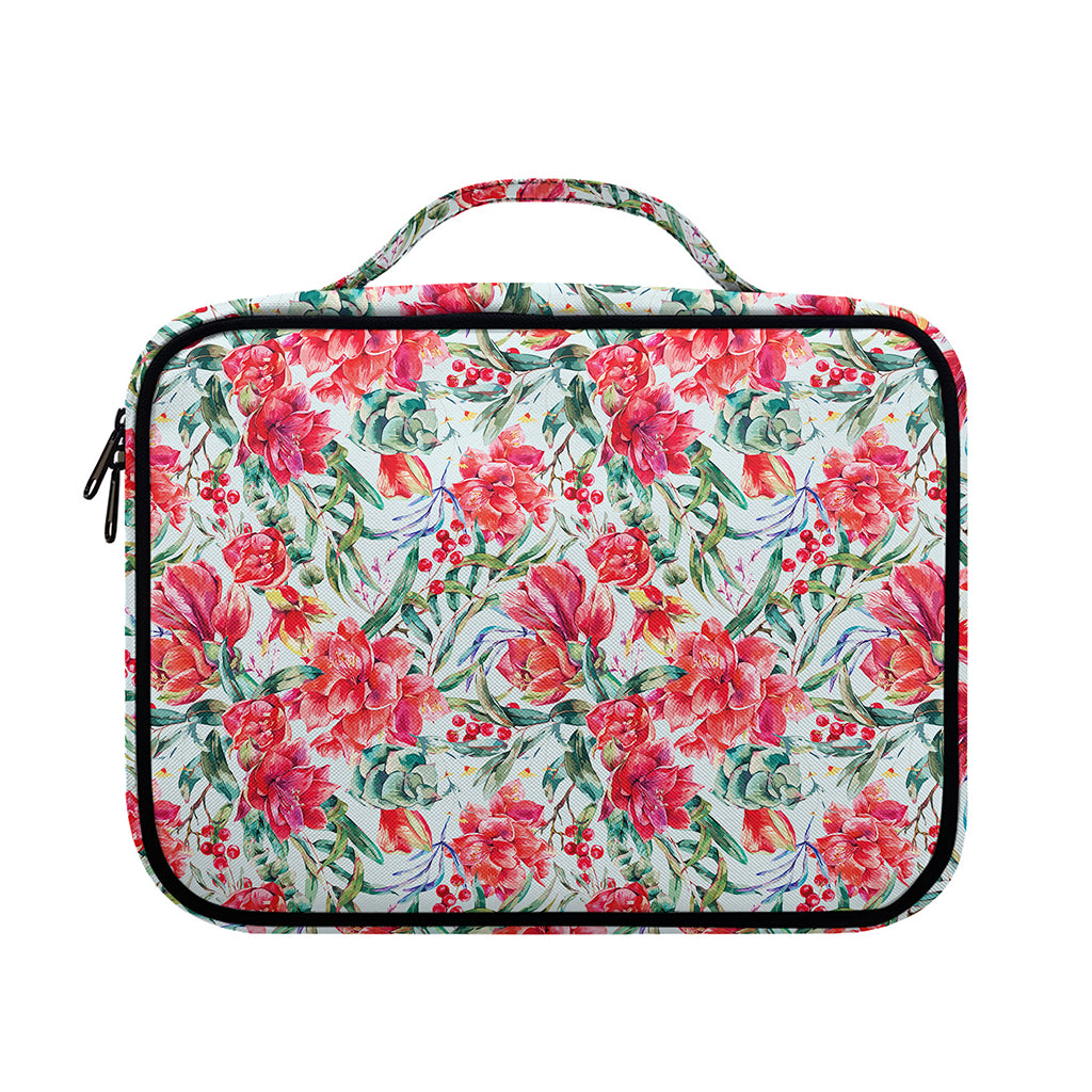 Red Amaryllis Pattern Print Briefcase Bible Bag