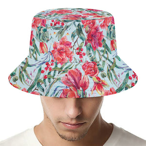 Red Amaryllis Pattern Print Bucket Hat