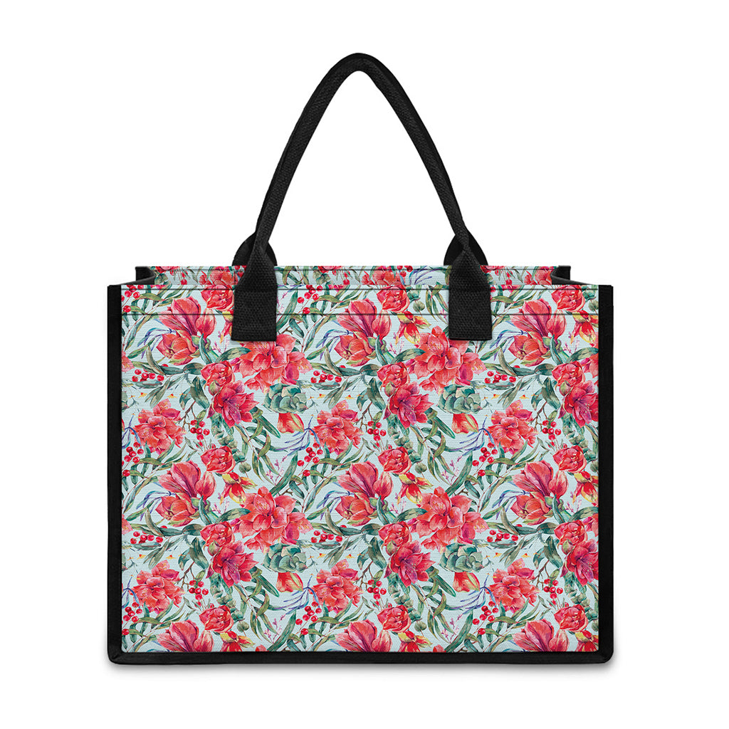 Red Amaryllis Pattern Print Canvas Tote Bag