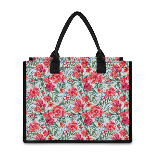 Red Amaryllis Pattern Print Canvas Tote Bag