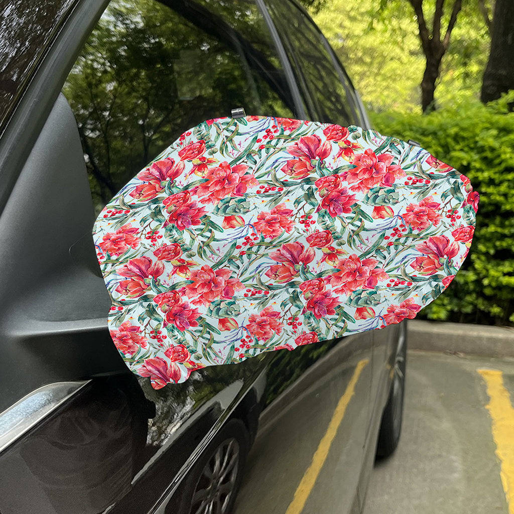 Red Amaryllis Pattern Print Car Side Mirror Covers