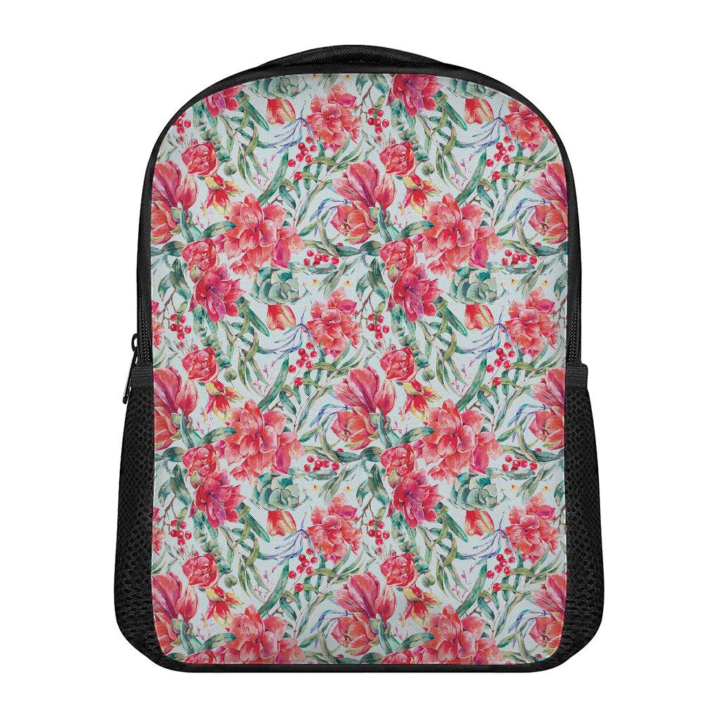 Red Amaryllis Pattern Print Casual Backpack