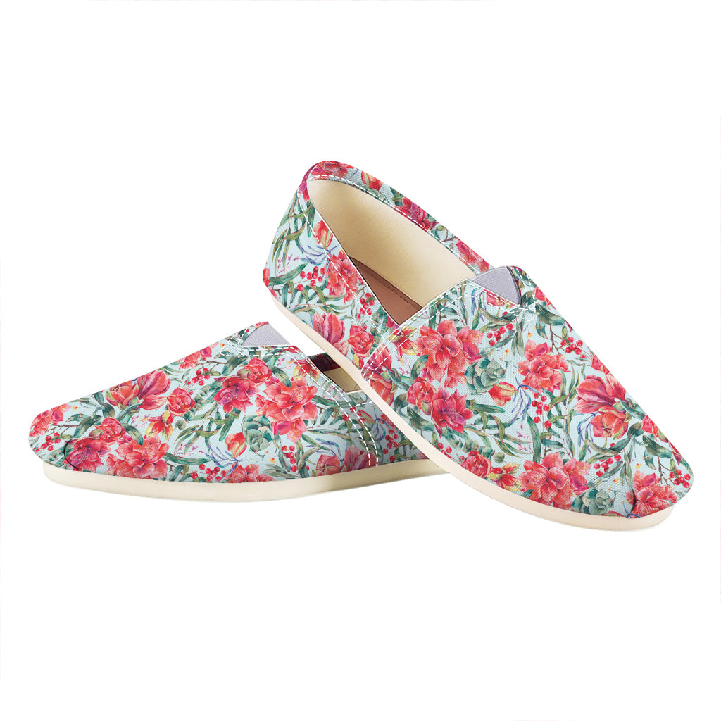 Red Amaryllis Pattern Print Casual Shoes