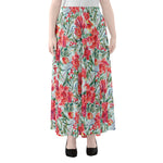 Red Amaryllis Pattern Print Chiffon Maxi Skirt