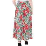 Red Amaryllis Pattern Print Chiffon Maxi Skirt