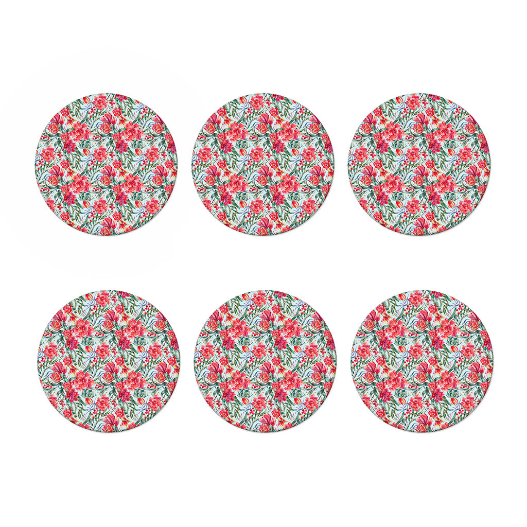 Red Amaryllis Pattern Print Coaster Set