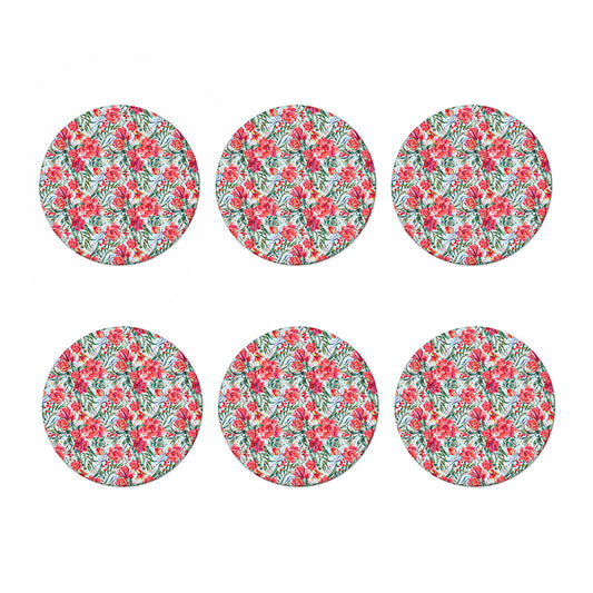 Red Amaryllis Pattern Print Coaster Set