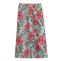 Red Amaryllis Pattern Print Cotton Front Slit Maxi Skirt