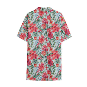 Red Amaryllis Pattern Print Cotton Hawaiian Shirt