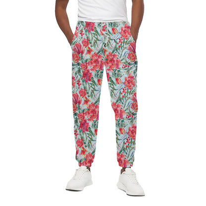 Red Amaryllis Pattern Print Cotton Pants