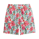 Red Amaryllis Pattern Print Cotton Shorts