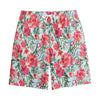 Red Amaryllis Pattern Print Cotton Shorts