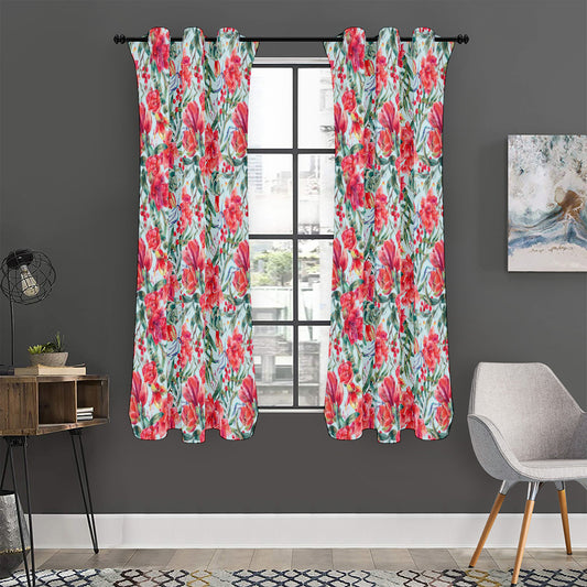 Red Amaryllis Pattern Print Curtain