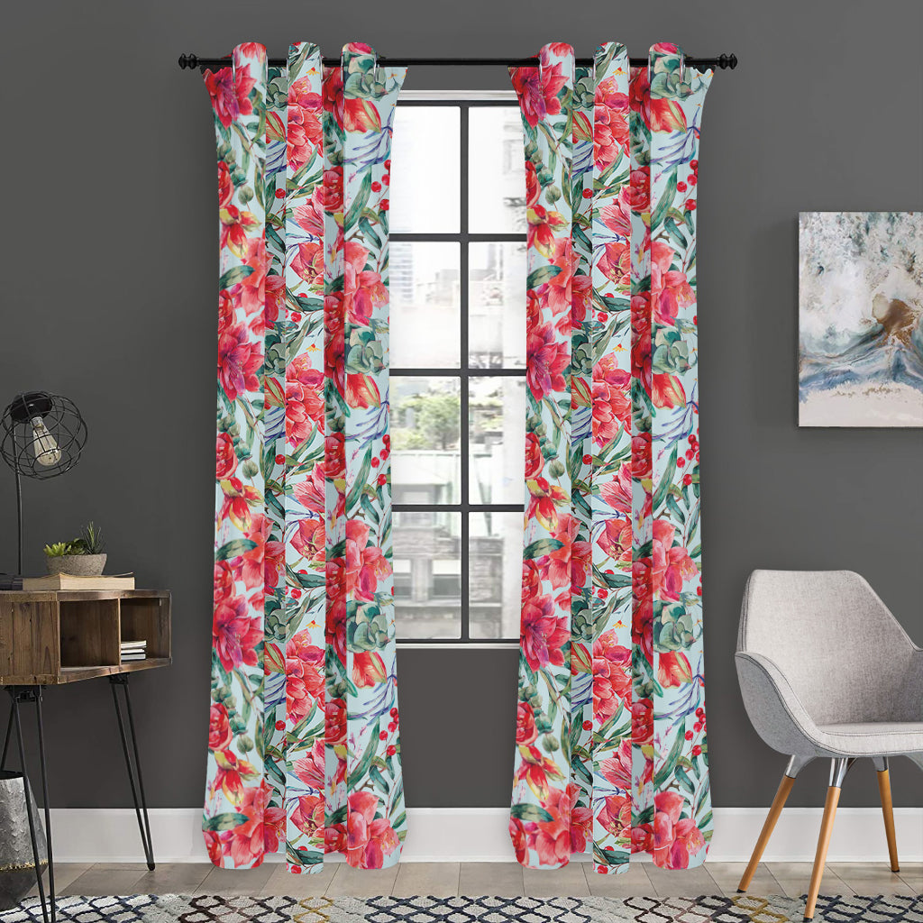 Red Amaryllis Pattern Print Curtain