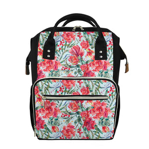 Red Amaryllis Pattern Print Diaper Bag