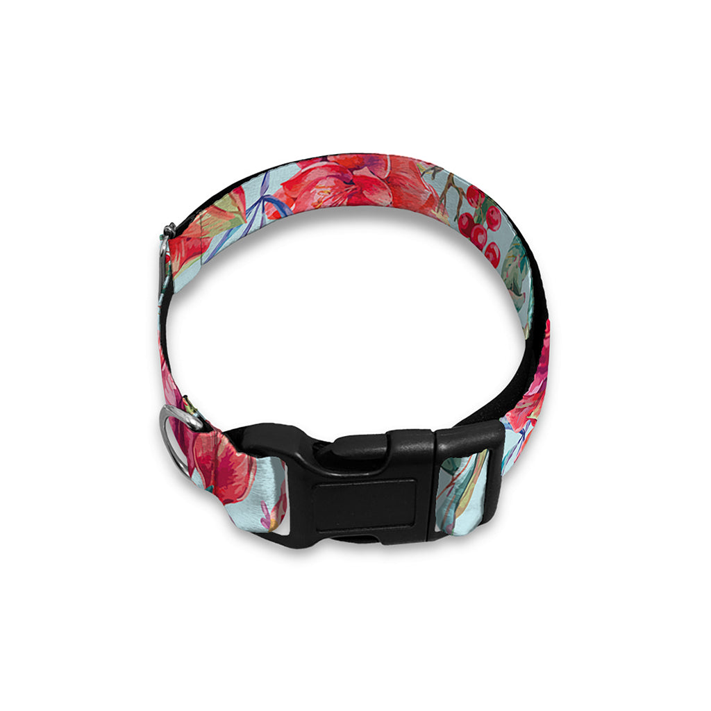 Red Amaryllis Pattern Print Dog Collar