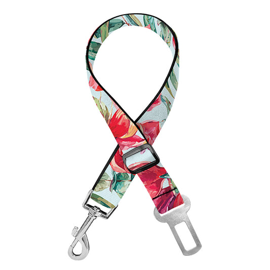 Red Amaryllis Pattern Print Dog Seat Belt