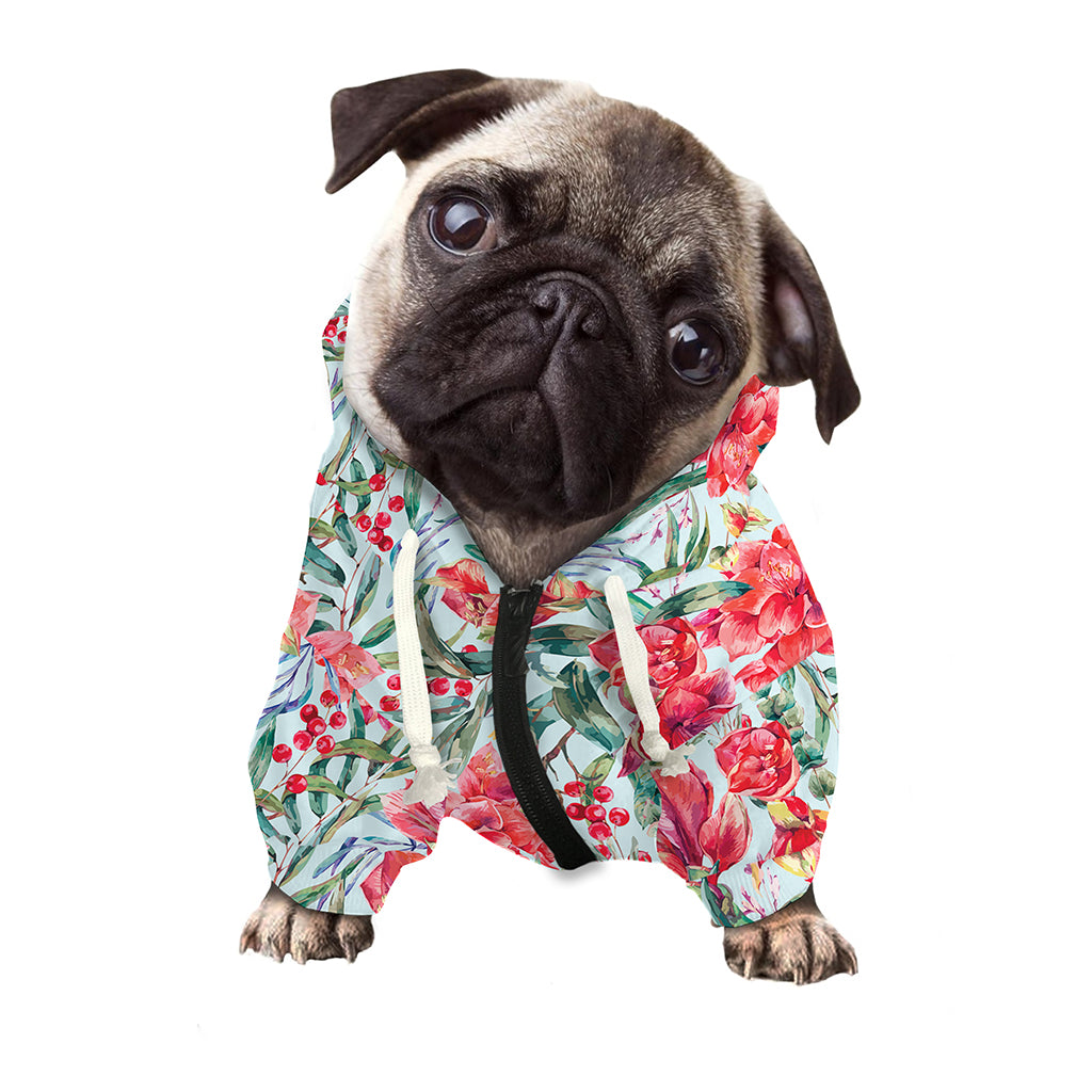 Red Amaryllis Pattern Print Dog Zip Up Hoodie