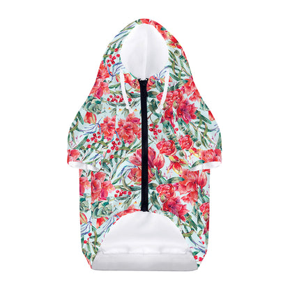 Red Amaryllis Pattern Print Dog Zip Up Hoodie