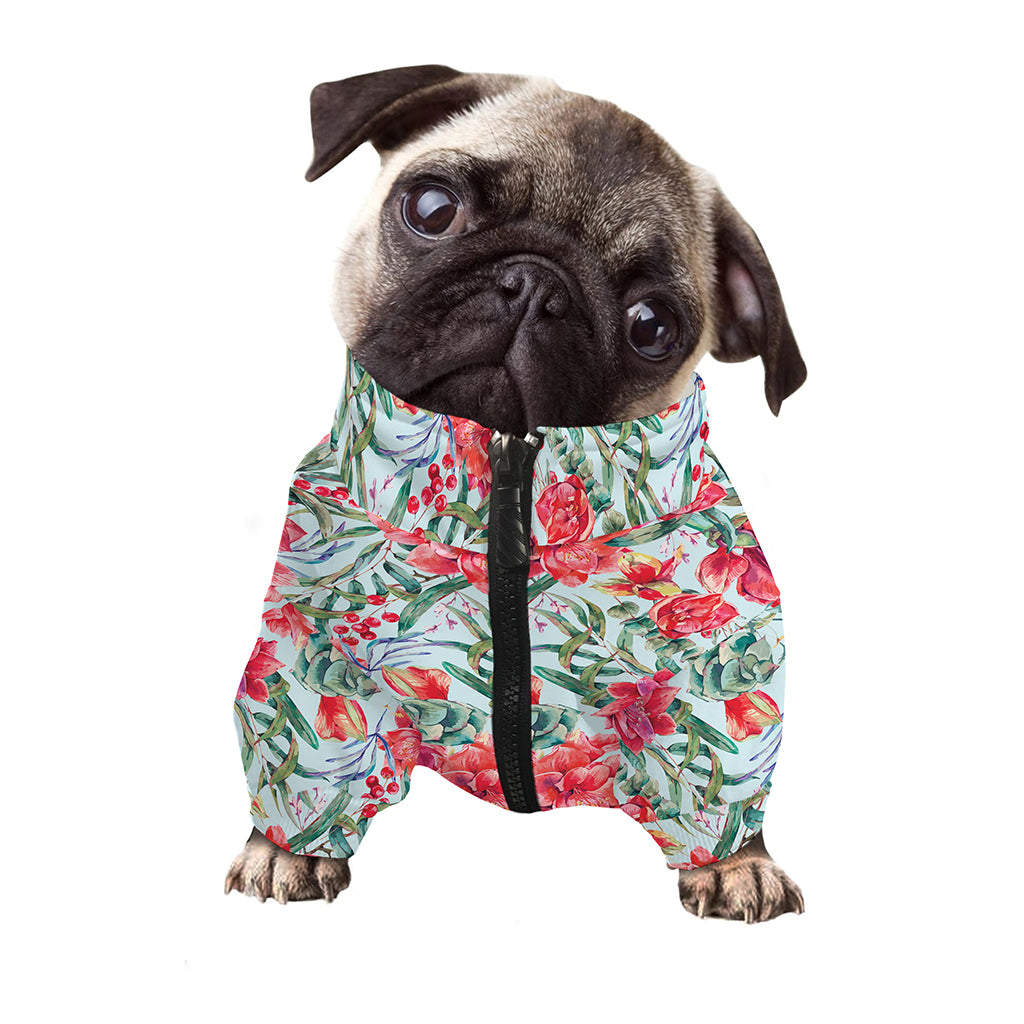 Red Amaryllis Pattern Print Dog Zip Up Jacket