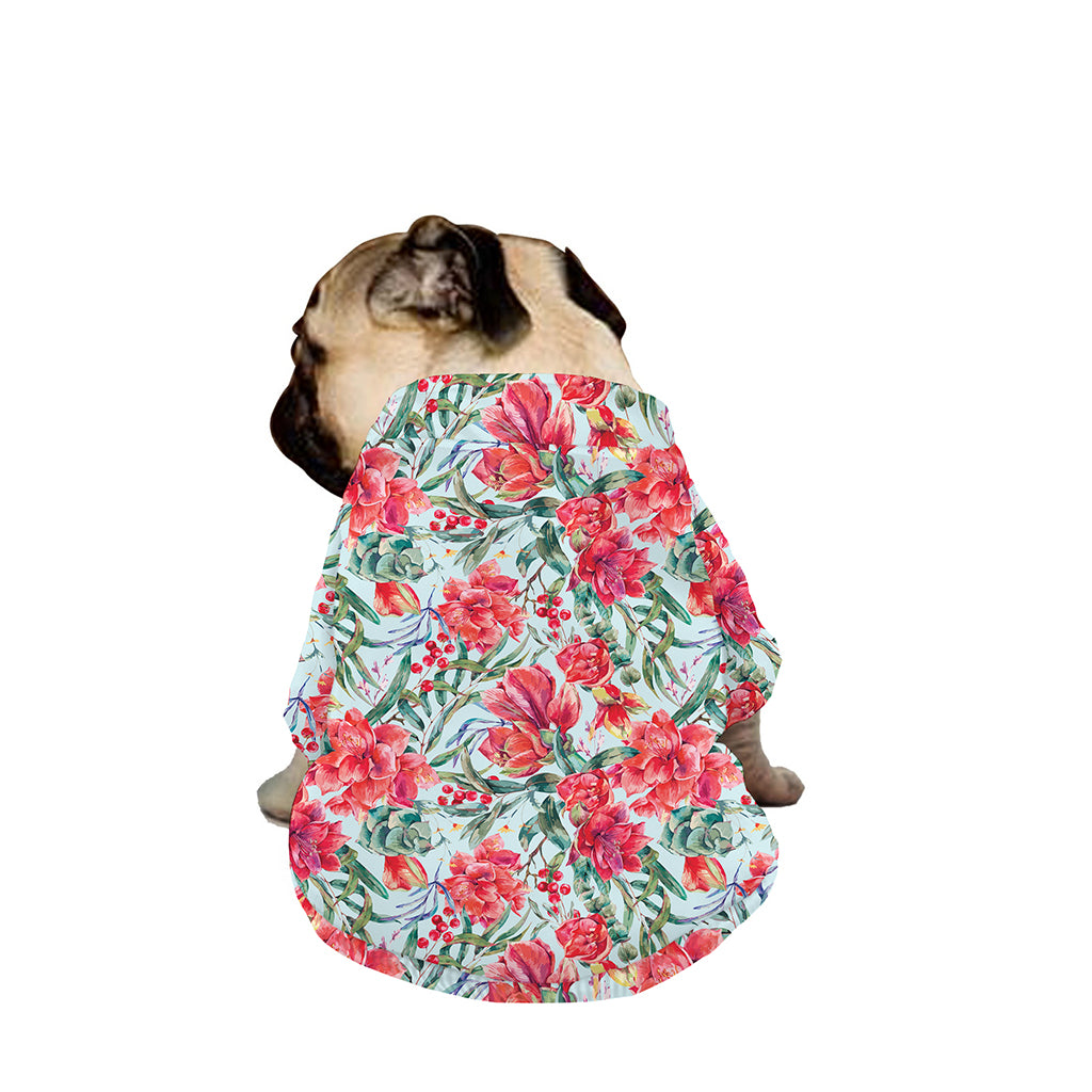 Red Amaryllis Pattern Print Dog Zip Up Jacket