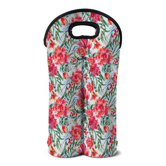 Red Amaryllis Pattern Print Double Neoprene Wine Tote