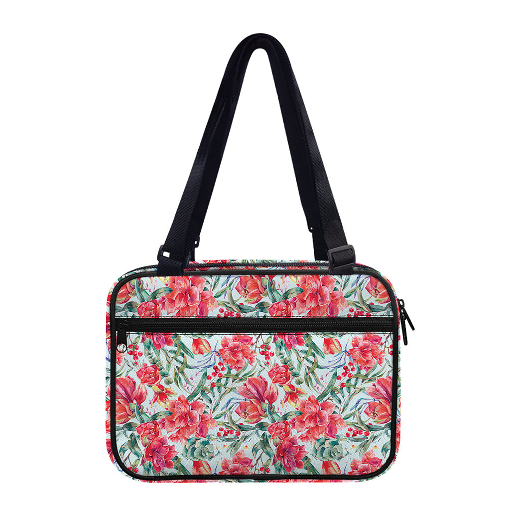 Red Amaryllis Pattern Print Double Strap Bible Bag