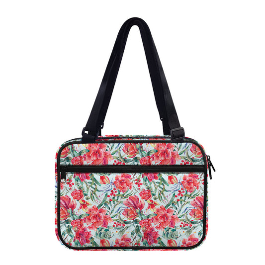 Red Amaryllis Pattern Print Double Strap Bible Bag