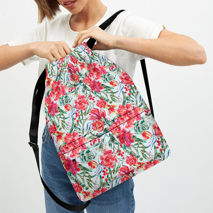 Red Amaryllis Pattern Print Drawstring Backpack