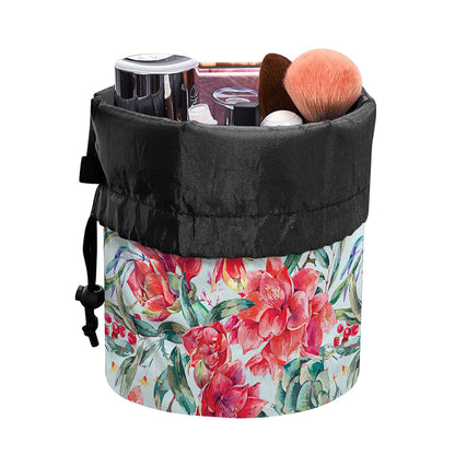 Red Amaryllis Pattern Print Drawstring Makeup Bag