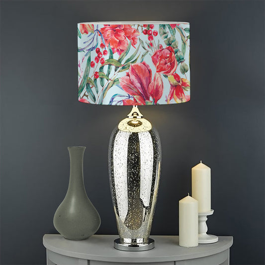Red Amaryllis Pattern Print Drum Lamp Shade