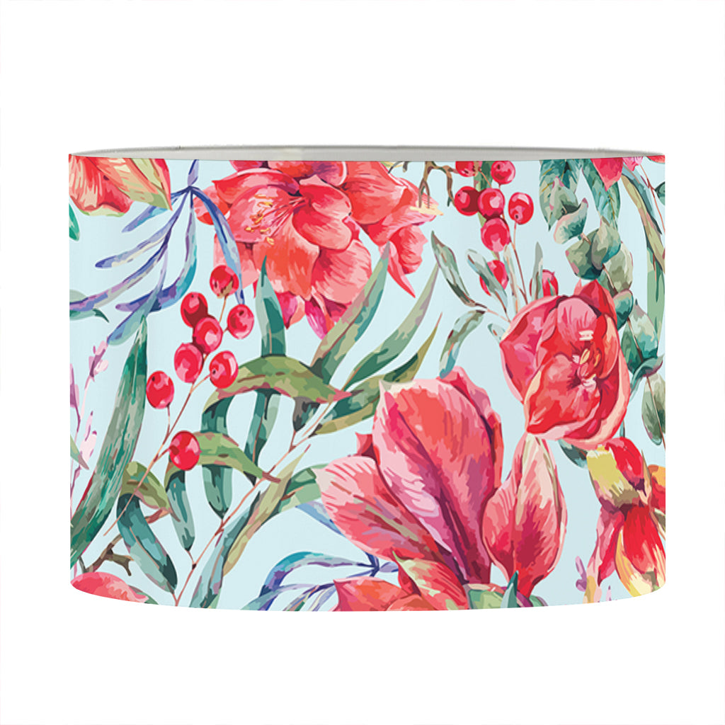 Red Amaryllis Pattern Print Drum Lamp Shade