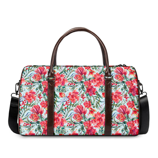 Red Amaryllis Pattern Print Duffle Bag