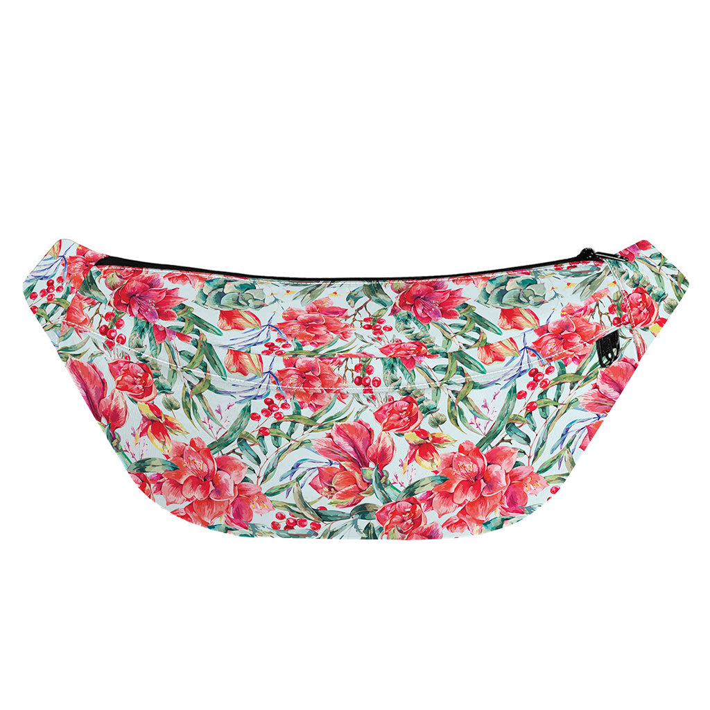 Red Amaryllis Pattern Print Fanny Pack