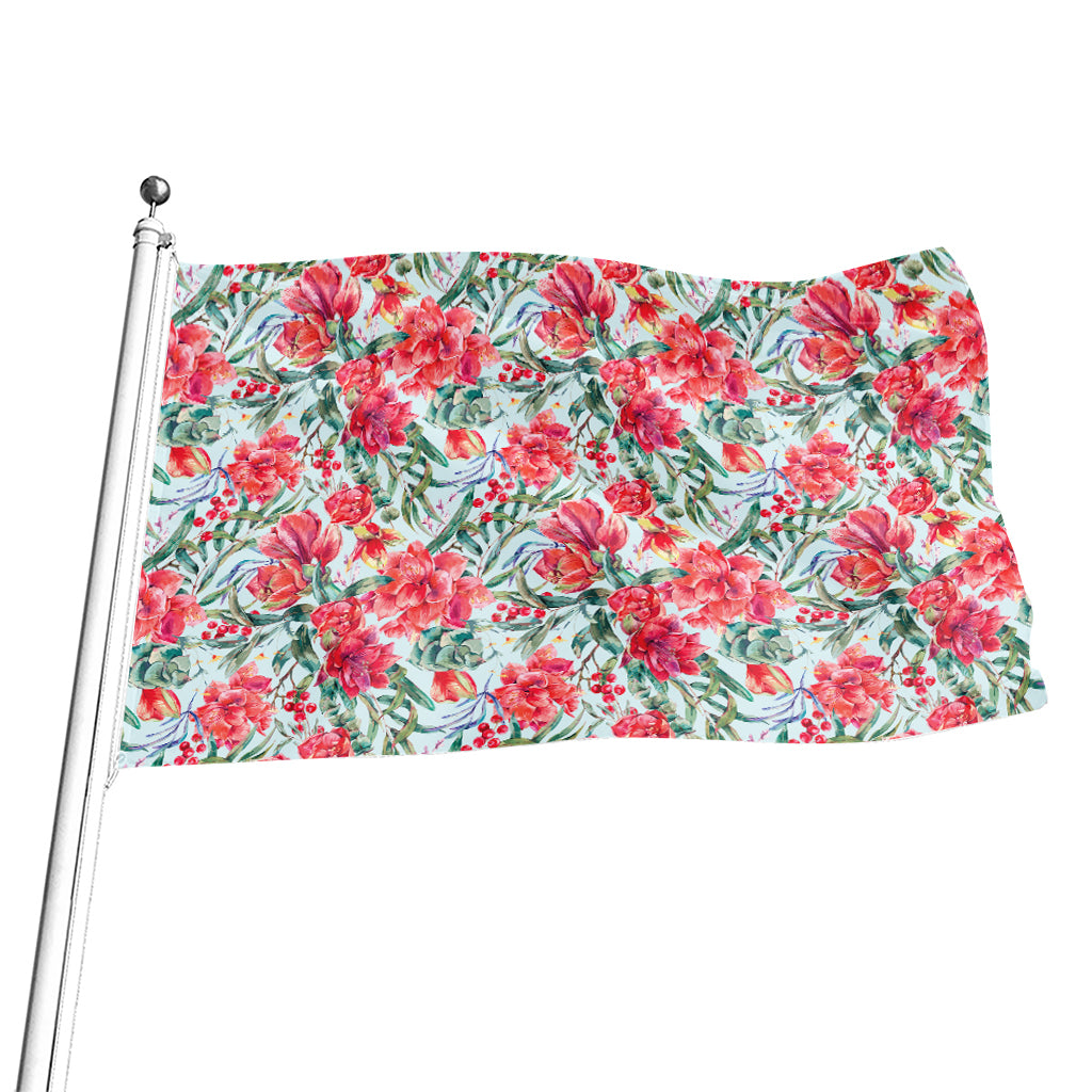 Red Amaryllis Pattern Print Flag