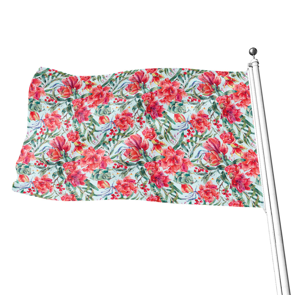 Red Amaryllis Pattern Print Flag