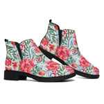 Red Amaryllis Pattern Print Flat Ankle Boots