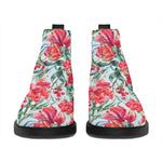 Red Amaryllis Pattern Print Flat Ankle Boots