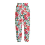 Red Amaryllis Pattern Print Fleece Lined Knit Pants