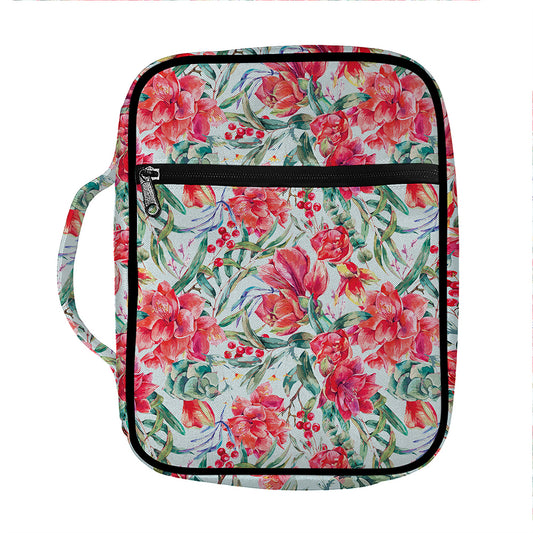Red Amaryllis Pattern Print Front Pocket Bible Bag