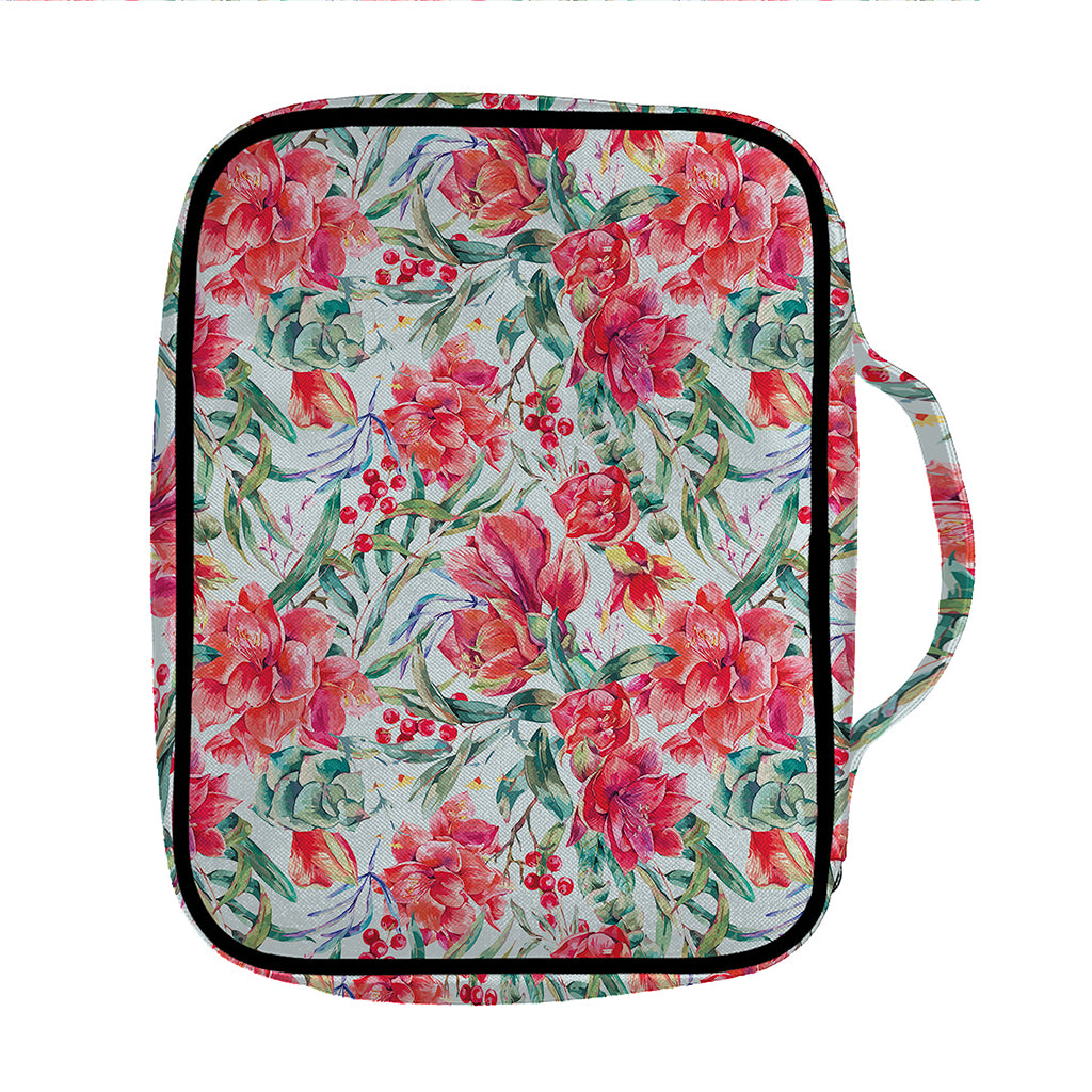 Red Amaryllis Pattern Print Front Pocket Bible Bag