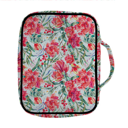 Red Amaryllis Pattern Print Front Pocket Bible Bag