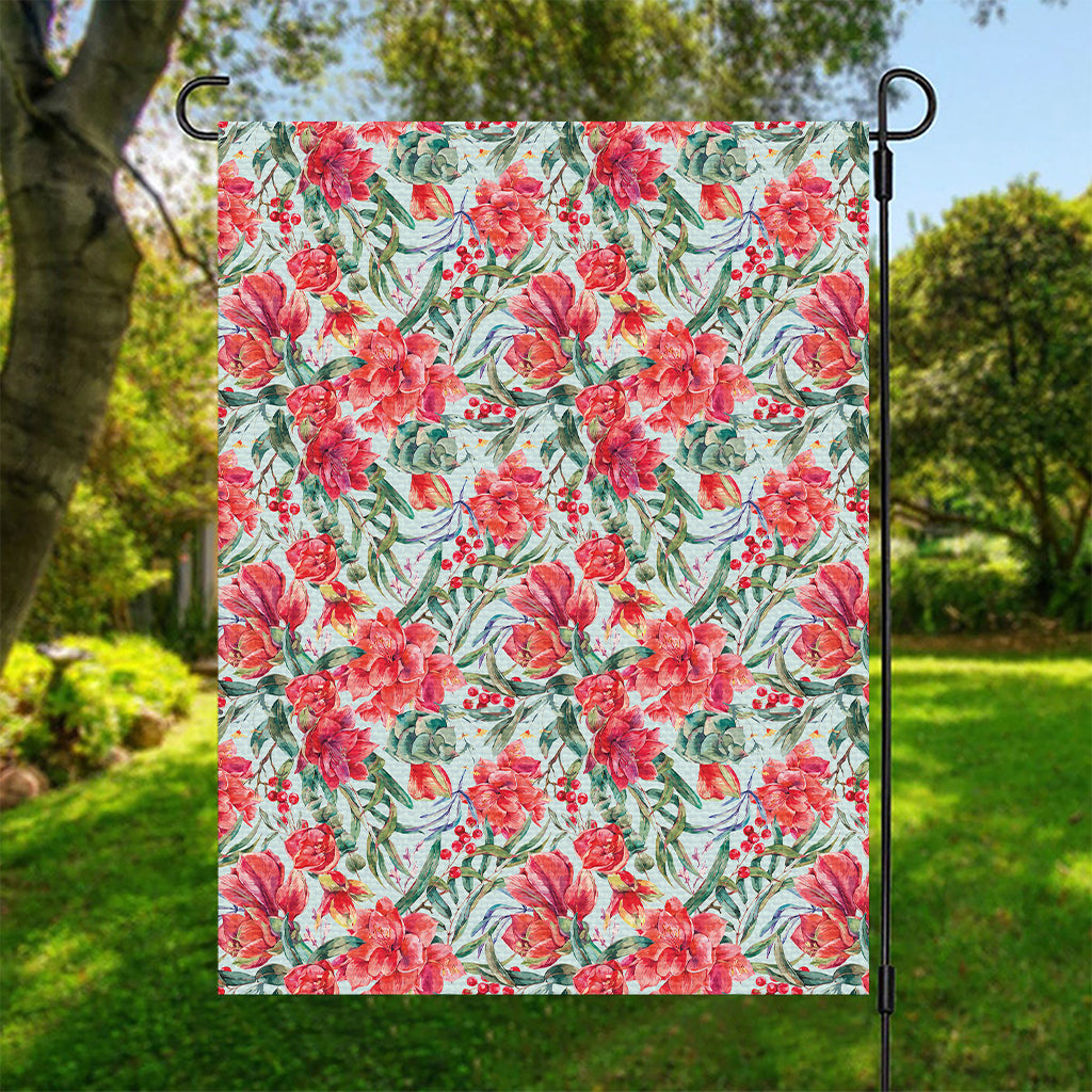 Red Amaryllis Pattern Print Garden Flag