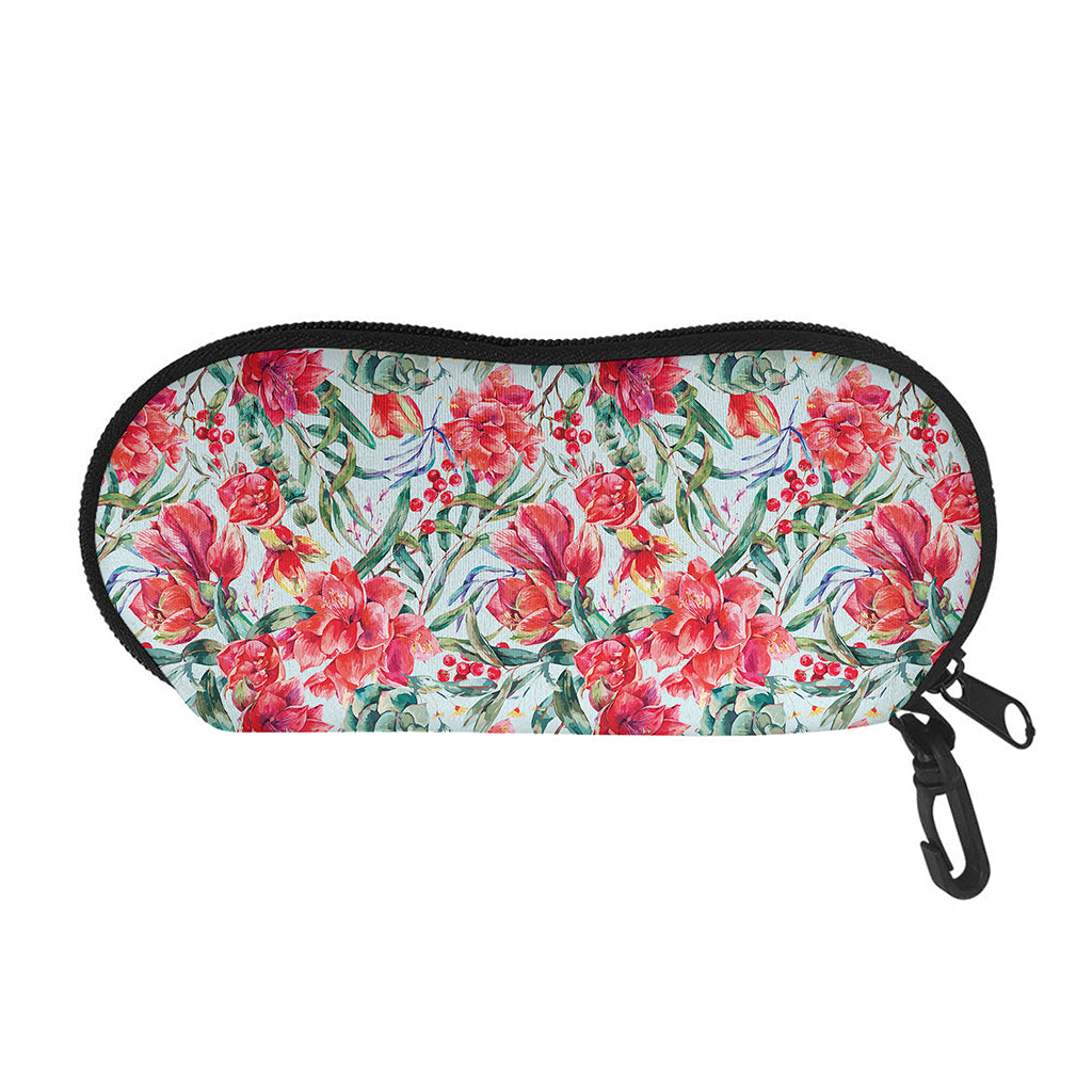 Red Amaryllis Pattern Print Glasses Case